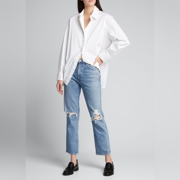 Agolde Denim - Agolde Wilder Mid-Rise Straight Leg Crop Jeans Whiplash Distressed Denim Size 26